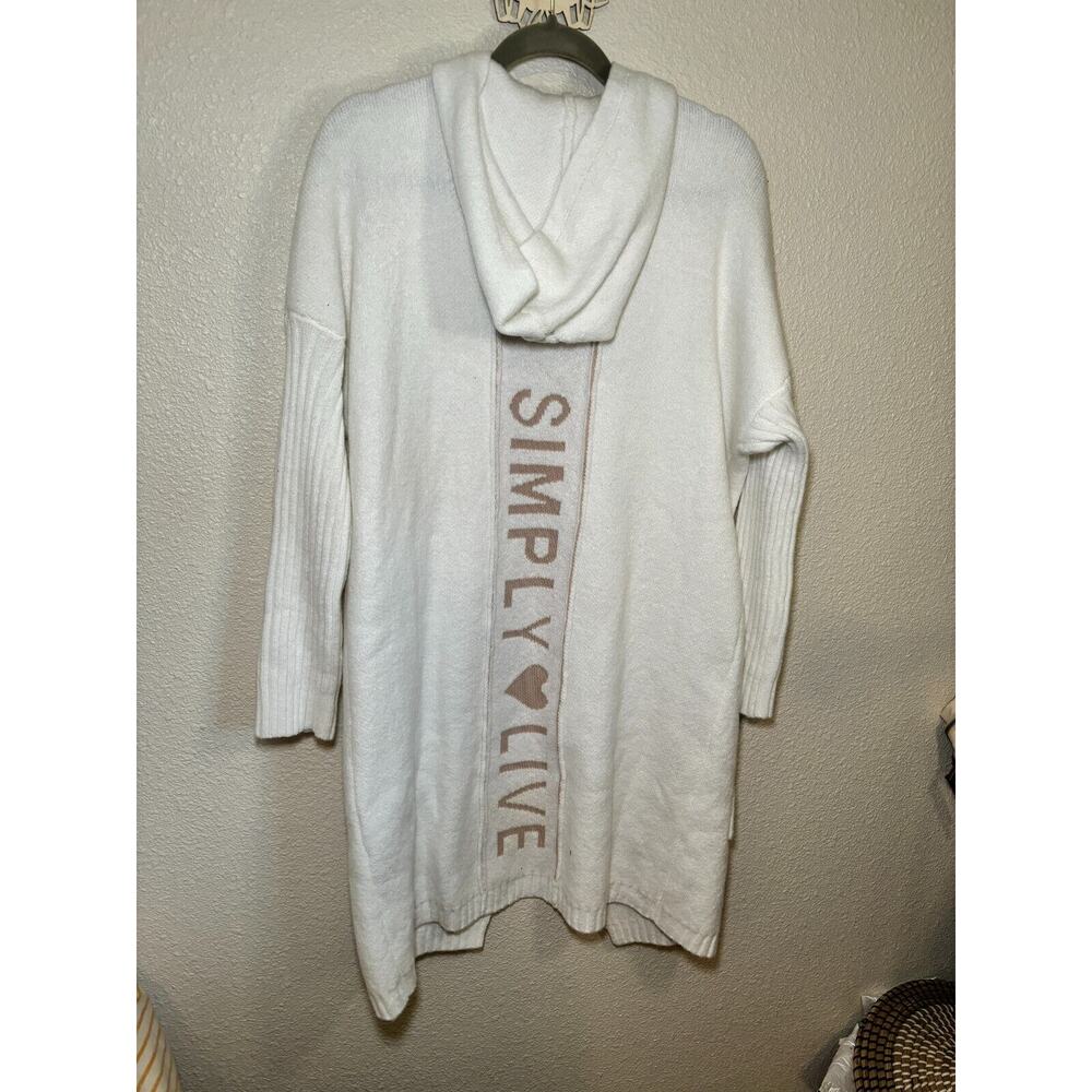 White Hooded Cardigan Sweater Size XXL with SIMPLY LIVE message down the back